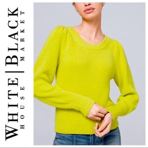 WHITE HOUSE BLACK MARKET PUFF LIME GREEN SLEEVE CREWNECK SWEATER Size Small